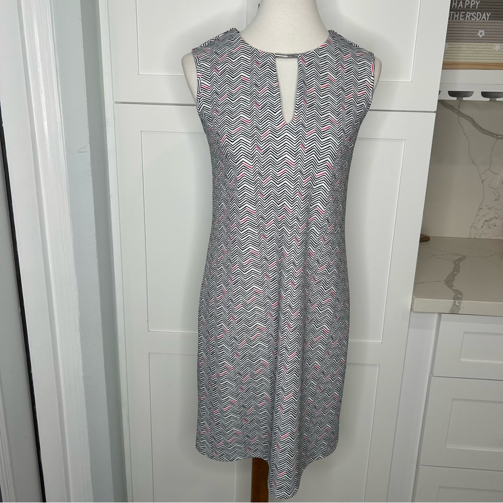Jude Connally Dress Women’s Size Small Black White Pink Stripe Sleeveless Career